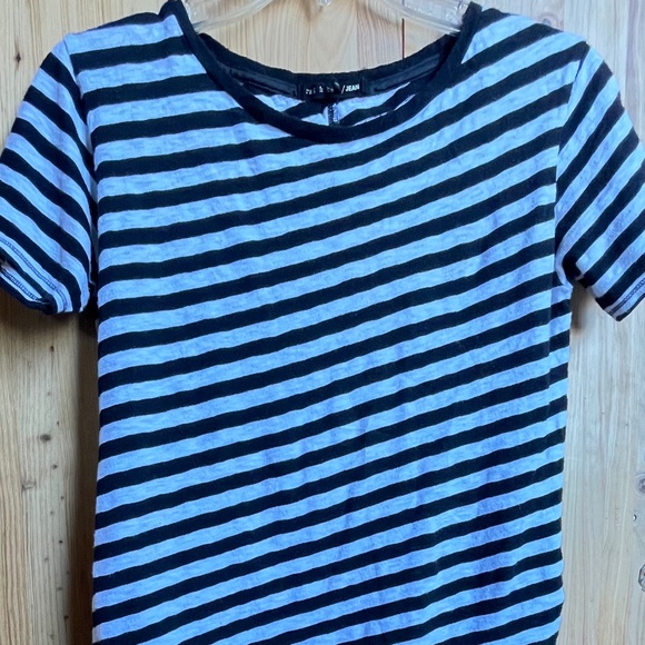 RAG & BONE Punk Rock Chic Black White Diagonal Stripes Striped Tee T-shirt XXS - Picture 4 of 10